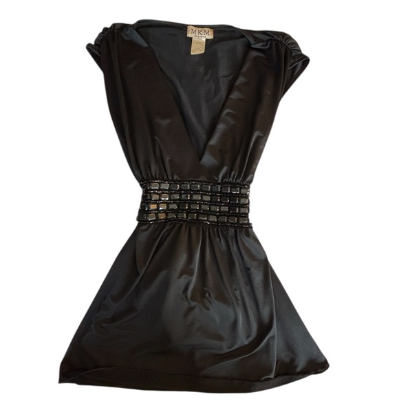 MKM Designs Vintage Women’s Black Elegant Mini Dress with Beaded Waist Medium - Picture 1 of 14